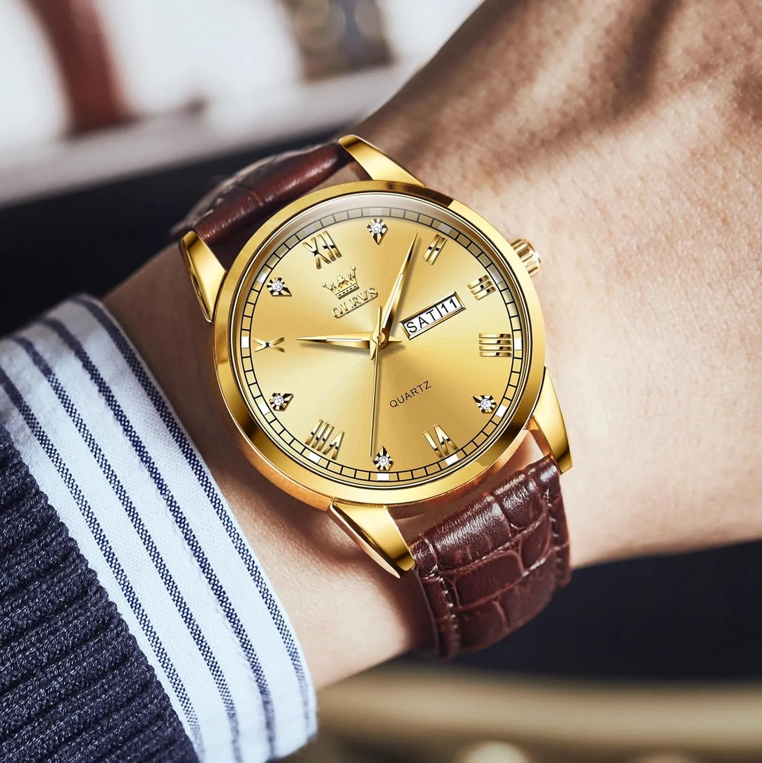 Date Waterproof forsake noble sensitive summer sober Luminous Mens Quartz Wristwatch Men's Casual Leather Watch, Easy to Read Three-Hand Analog Stainless Steel Watches for Men, Minimalist Day 