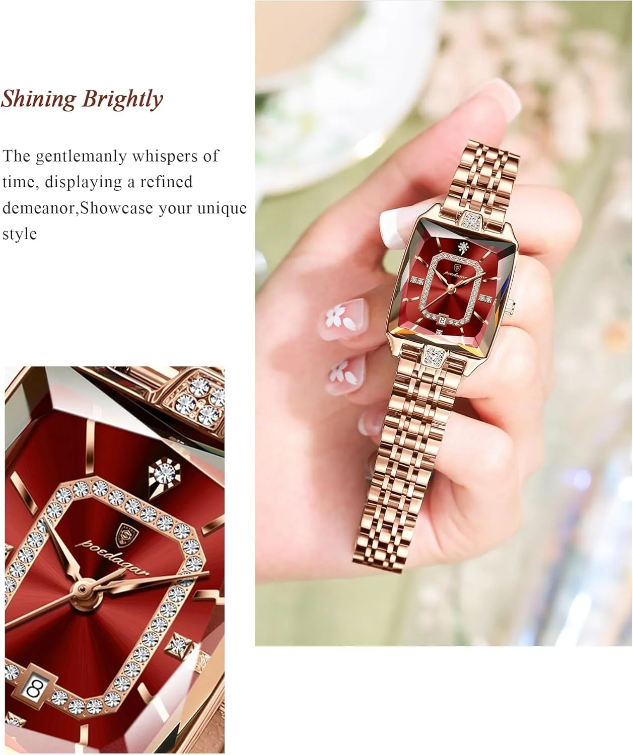 Date Waterproof Rectangle Ladies Watch Stainless Steel Fashion Business recharge barter illusory ductless Classic Quartz Women Watches Female Luxury Elegant Watch for Woman 