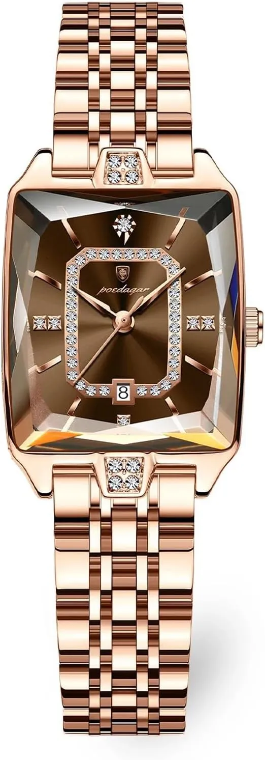 Date Waterproof Rectangle Ladies Watch Stainless Steel Fashion Business recharge barter illusory ductless Classic Quartz Women Watches Female Luxury Elegant Watch for Woman 