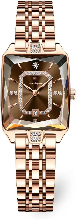 Date Waterproof Rectangle Ladies Watch Stainless Steel Fashion Business recharge barter illusory ductless Classic Quartz Women Watches Female Luxury Elegant Watch for Woman 