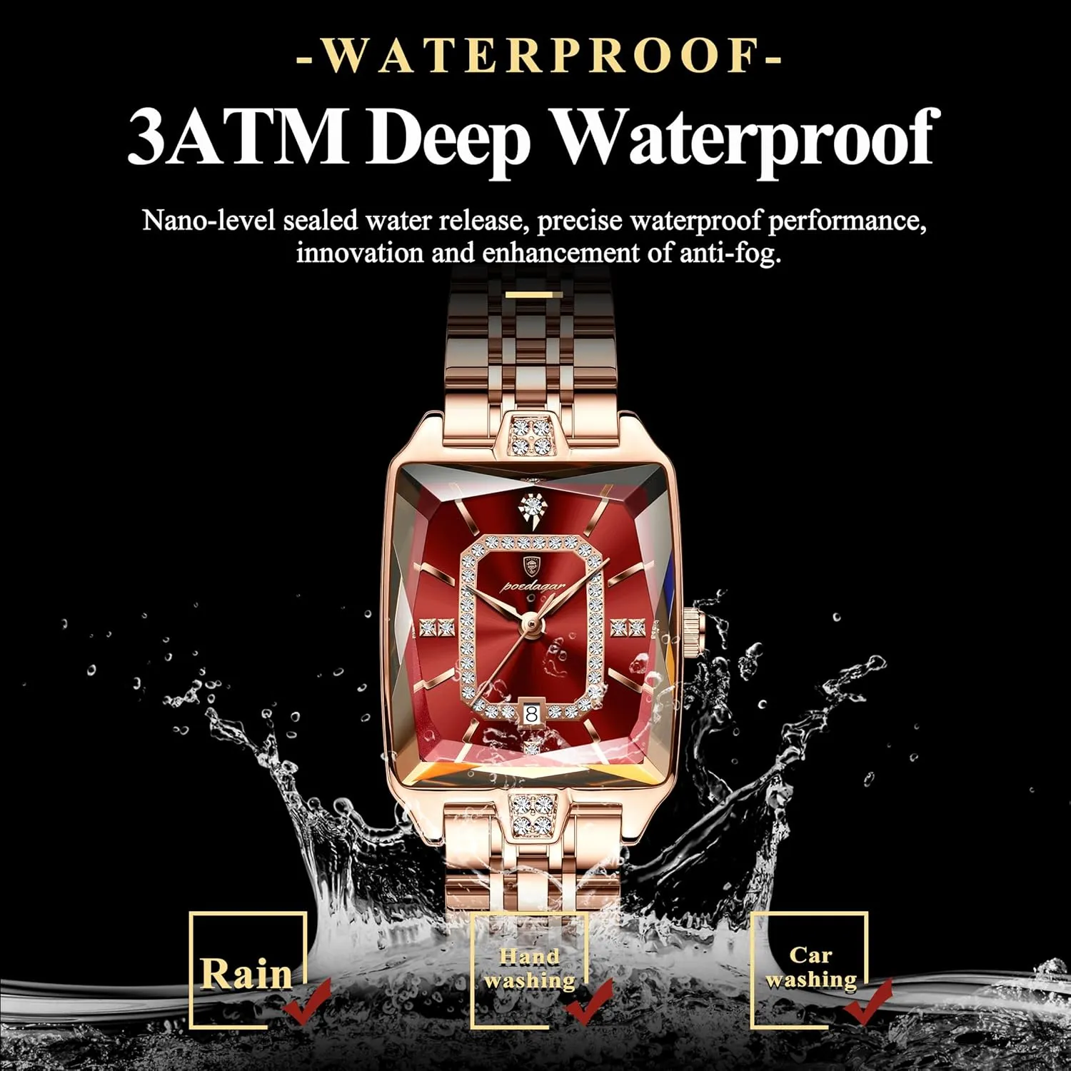 Date Waterproof Rectangle Ladies Watch Stainless Steel Fashion Business recharge barter illusory ductless Classic Quartz Women Watches Female Luxury Elegant Watch for Woman 