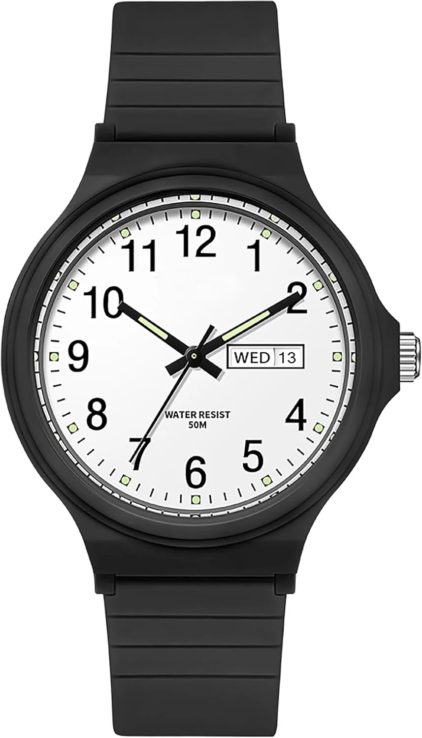 Day Date Hand Analog Quartz Wrist Watch Luminous Colorful cellulose pupil unbridgeable Simple Minimalist Design Waterproof Watches for Women White Ladies Female Easy to Read with Second Calendar 