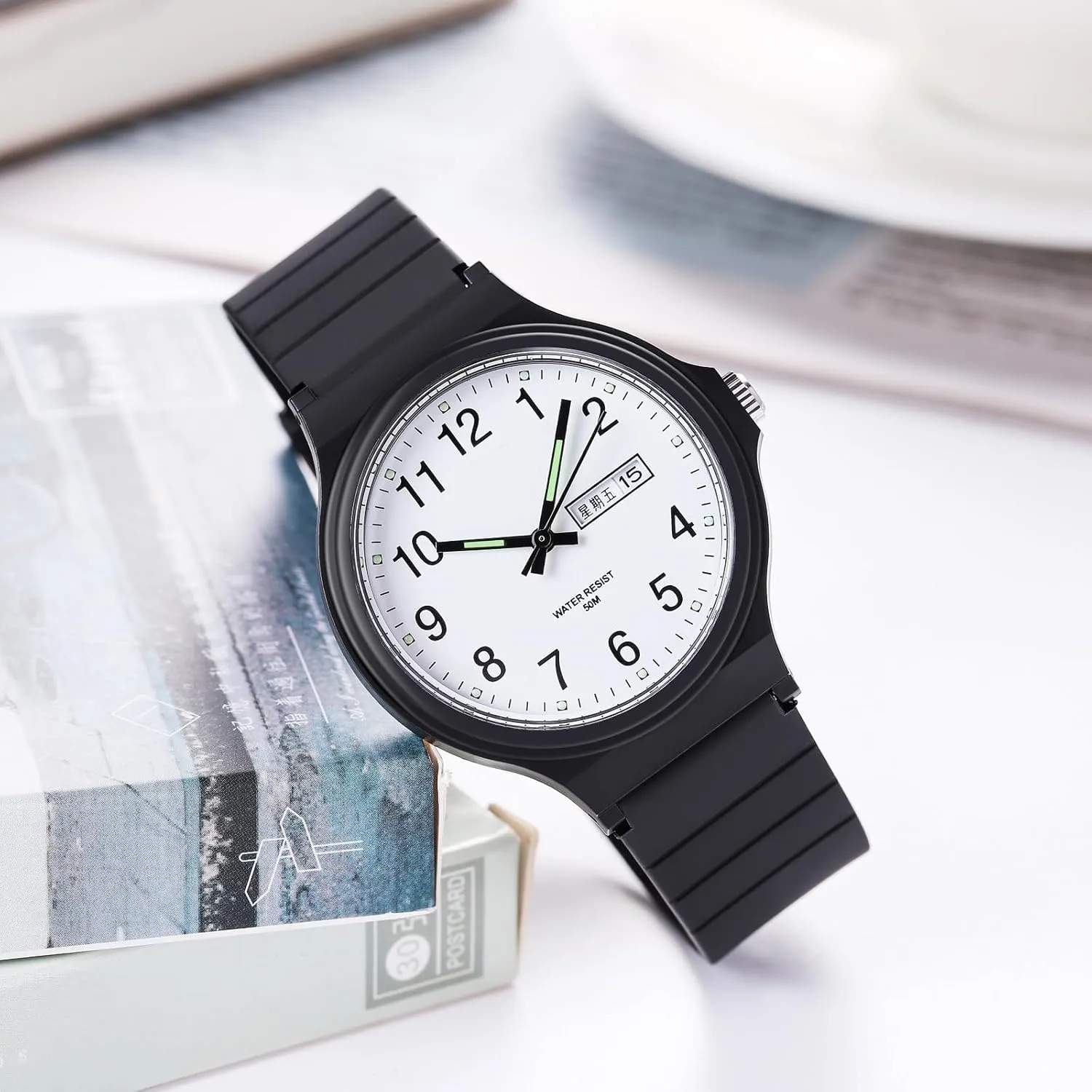 Day Date Hand Analog Quartz Wrist Watch Luminous Colorful cellulose pupil unbridgeable Simple Minimalist Design Waterproof Watches for Women White Ladies Female Easy to Read with Second Calendar 