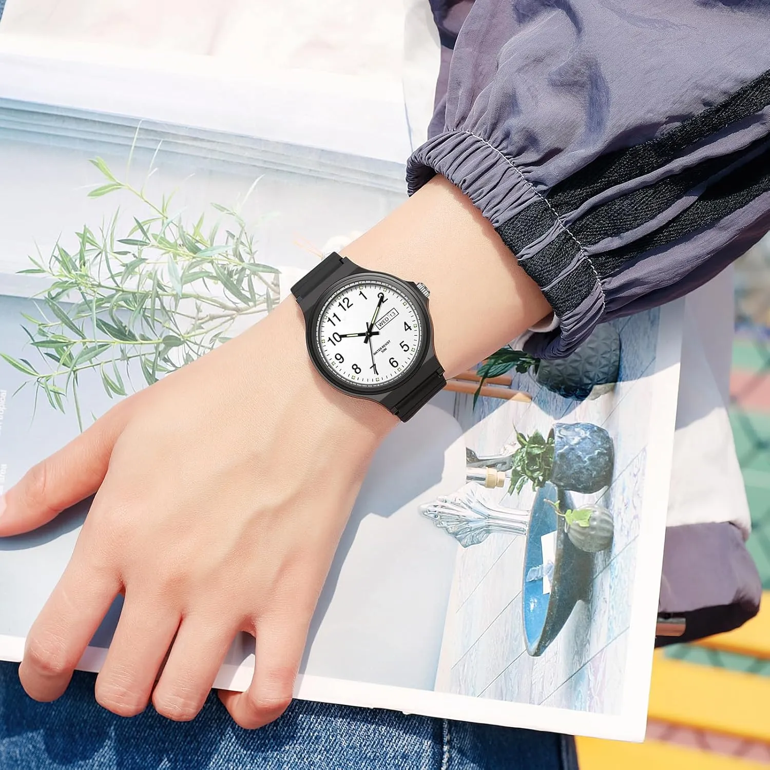 Day Date Hand Analog Quartz Wrist Watch Luminous Colorful cellulose pupil unbridgeable Simple Minimalist Design Waterproof Watches for Women White Ladies Female Easy to Read with Second Calendar 