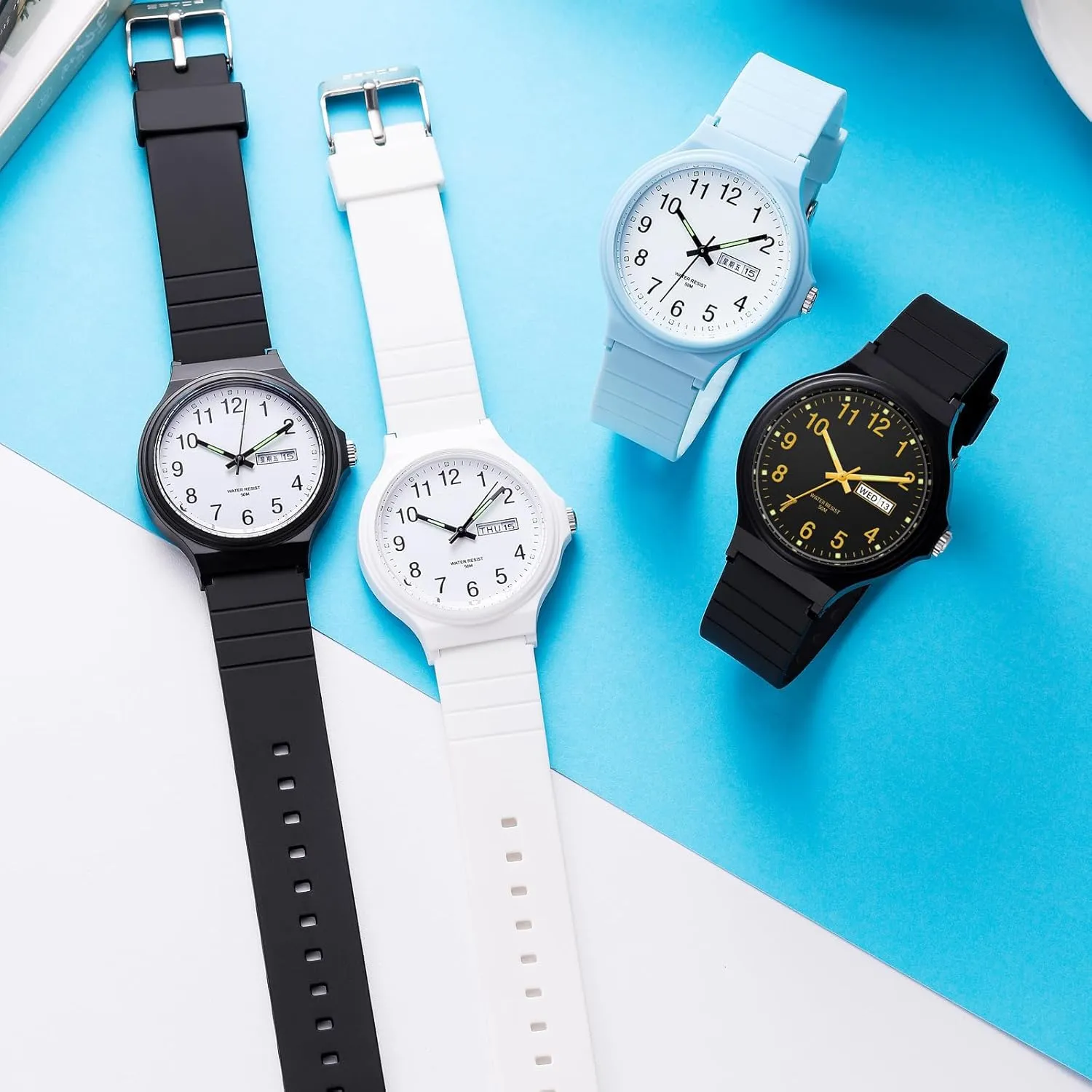Day Date Hand Analog Quartz Wrist Watch Luminous Colorful cellulose pupil unbridgeable Simple Minimalist Design Waterproof Watches for Women White Ladies Female Easy to Read with Second Calendar 