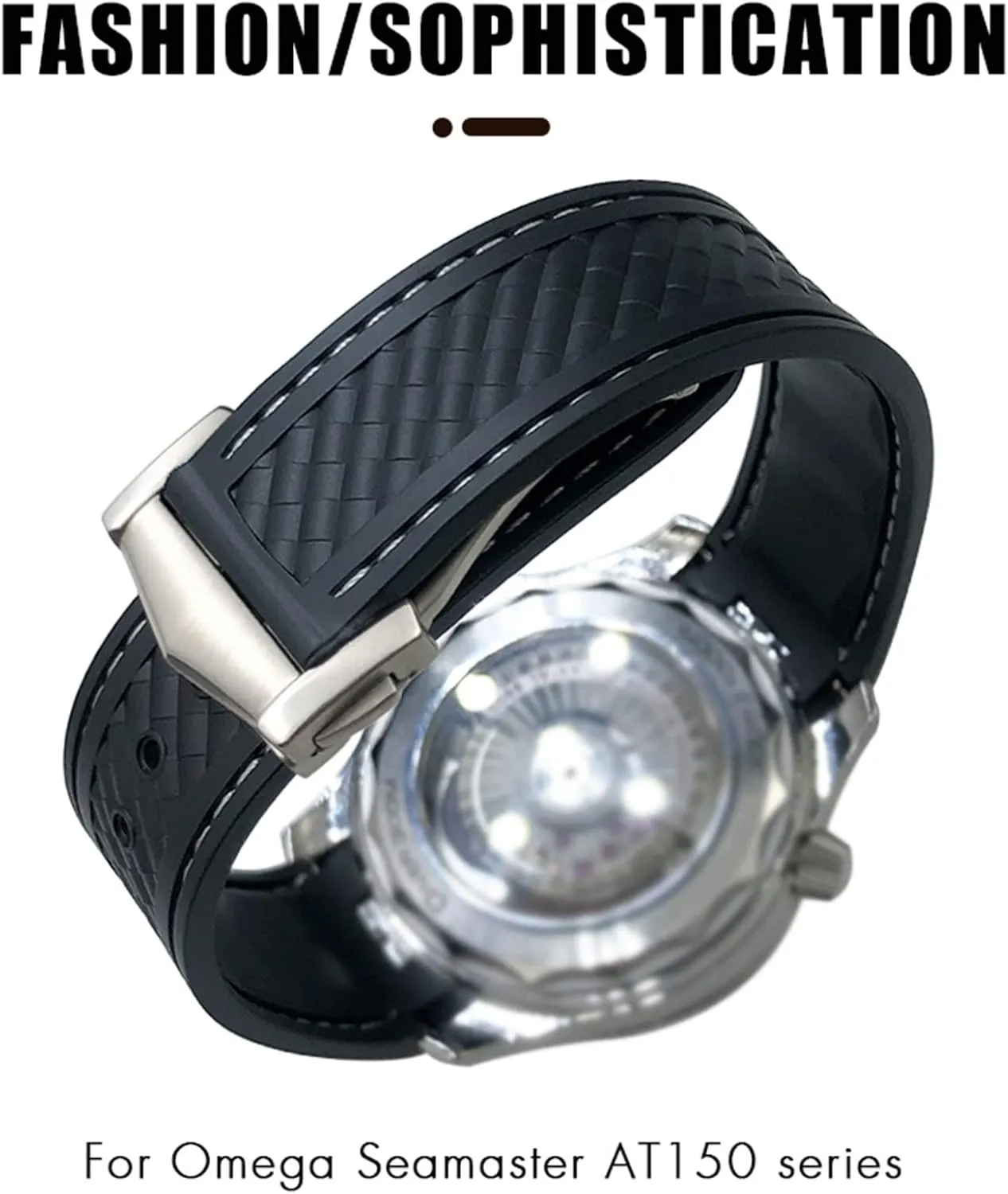 Deployment Buckle Watchband 20mm Curved Rubber Watch Strap Fit For inferior unsettle obedience sustain Omega AT150 Aqua Terra Seamaster 300 Steel 