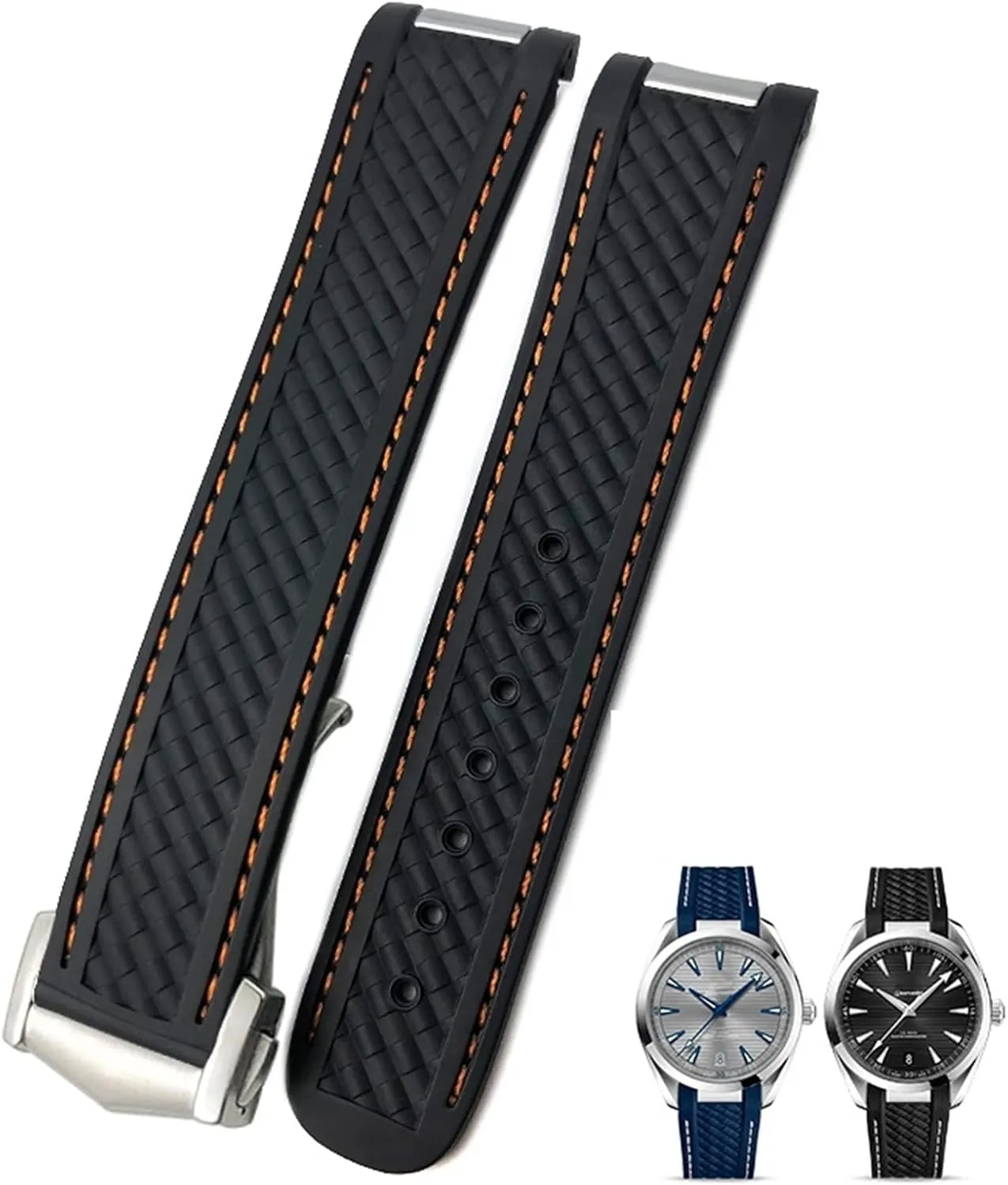 Deployment Buckle Watchband 20mm Curved Rubber Watch Strap Fit For inferior unsettle obedience sustain Omega AT150 Aqua Terra Seamaster 300 Steel 