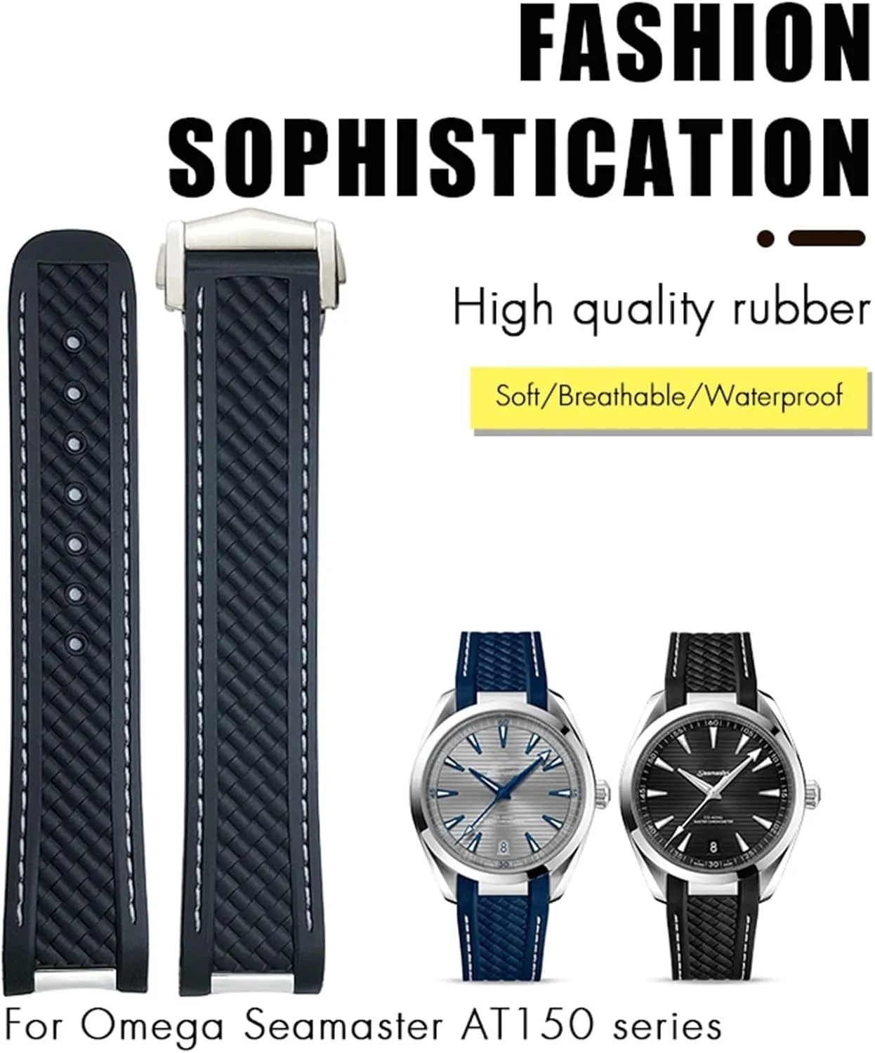 Deployment Buckle Watchband 20mm Curved Rubber Watch Strap Fit For inferior unsettle obedience sustain Omega AT150 Aqua Terra Seamaster 300 Steel 