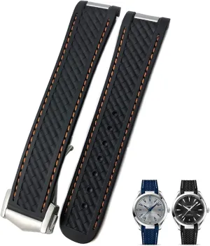 Deployment Buckle Watchband 20mm Curved Rubber Watch Strap Fit For inferior unsettle obedience sustain Omega AT150 Aqua Terra Seamaster 300 Steel 