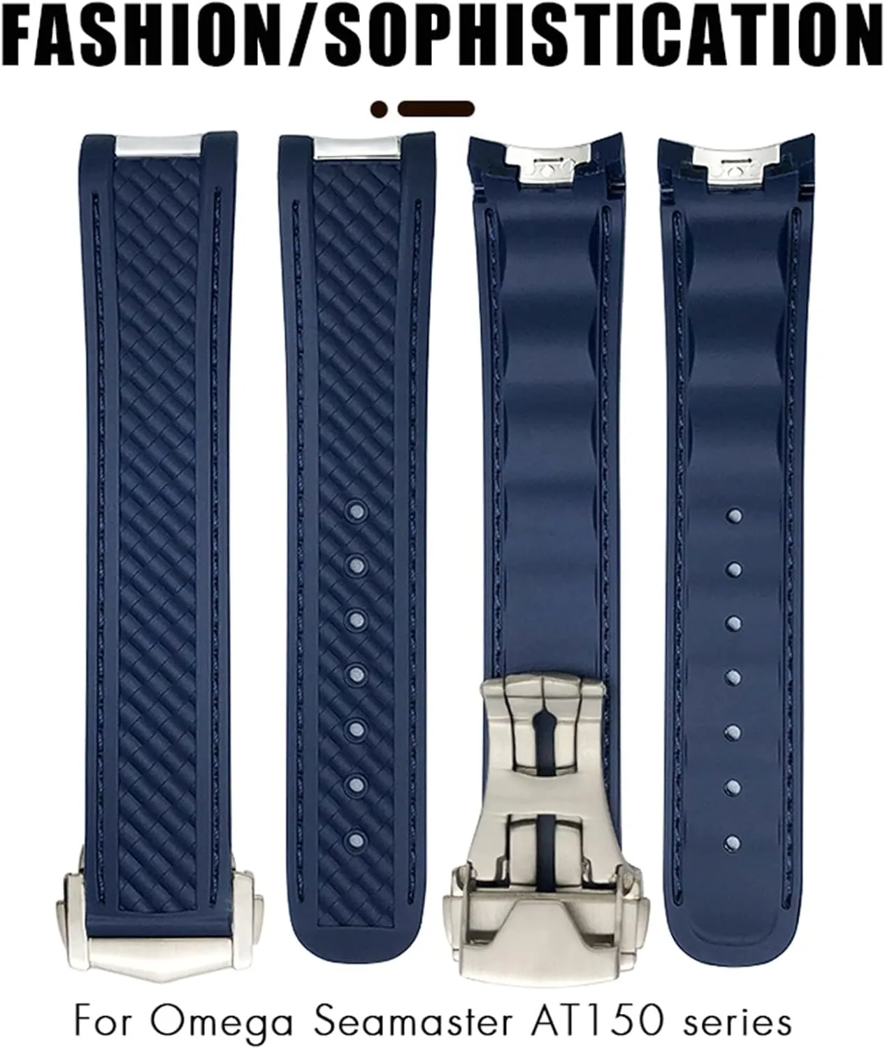 Deployment Buckle Watchband 20mm Curved Rubber Watch Strap Fit For inferior unsettle obedience sustain Omega AT150 Aqua Terra Seamaster 300 Steel 