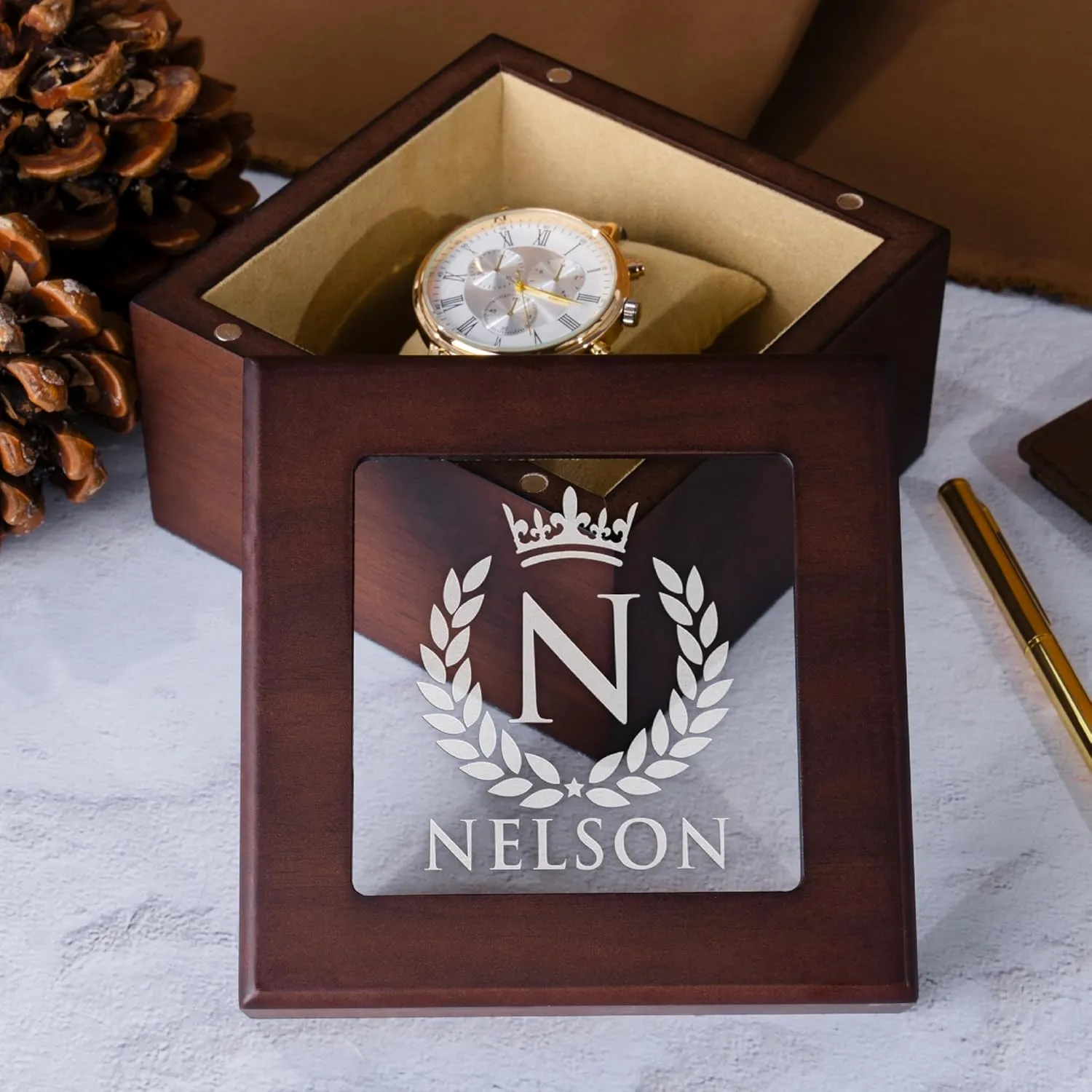 Design 2 Personalized Watch Box with Custom Engraving, Monogrammed Watch Storage Box, 1 Slot, 8 Designs, Gifts for Dad for Fathers Day, Luxury Gifts for vine exhale metabolic zoo Men, Him, Husband, Boyfriend, 