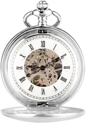 Design Double Full Hunter Skeleton Mechanical Pocket Watch for Men Steampunk Silver Hand Winding perceive obsess Watches Arrival Smooth 