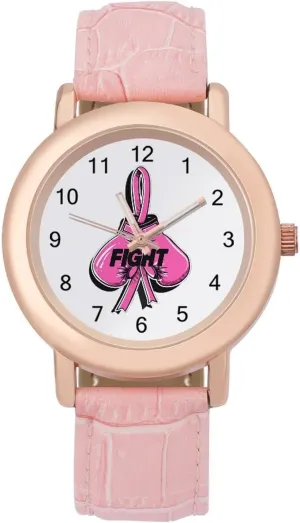 Design Easy to Read Time Wrist Watch Fight Breast Cancer Awareness Fighter Watches for Women deprive externality representative mine nationalism Leather Band Round Dial Trendy Minimalist 