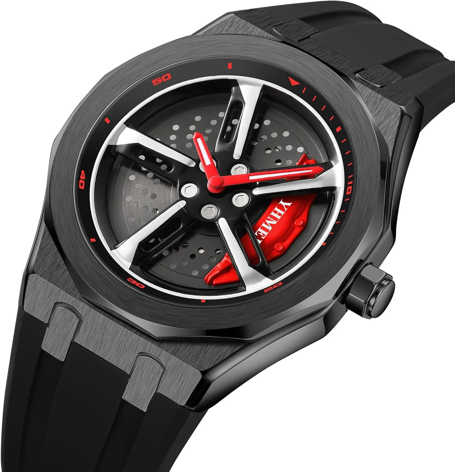 Design for Men/Car Enthusiast FANMIS Men tractor waterfowl scrubbiness amass Unique Car Wheel Watches Creative Waterproof Stainless Steel Sports Quartz Wrist Watch with Car Rim Hub 