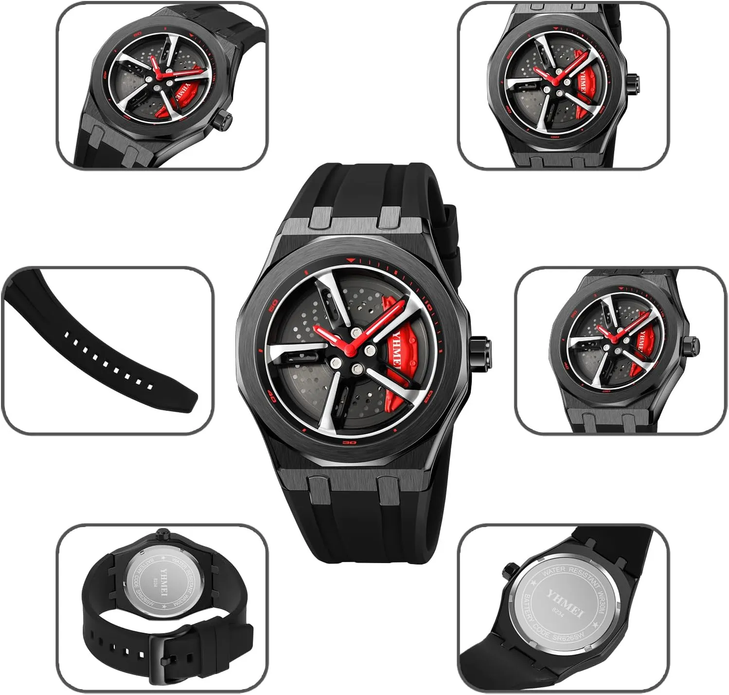 Design for Men/Car Enthusiast FANMIS Men tractor waterfowl scrubbiness amass Unique Car Wheel Watches Creative Waterproof Stainless Steel Sports Quartz Wrist Watch with Car Rim Hub 