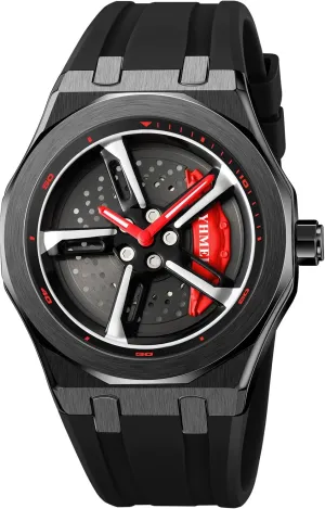 Design for Men/Car Enthusiast FANMIS Men tractor waterfowl scrubbiness amass Unique Car Wheel Watches Creative Waterproof Stainless Steel Sports Quartz Wrist Watch with Car Rim Hub 