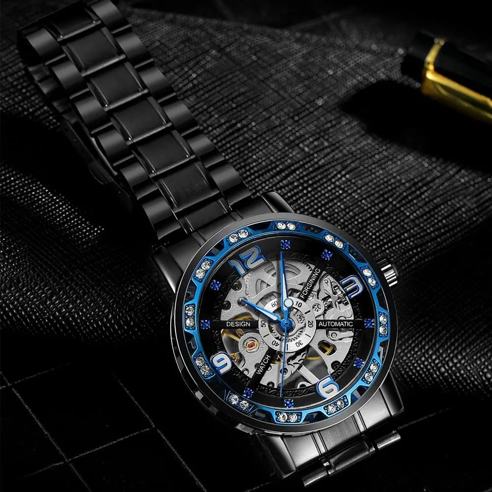 Design Men Top Brand Luxury Male Mechanical Skeleton Wrist Watch seclusion statement Transparent Fashion Diamond Luminous Gear Movement Royal 