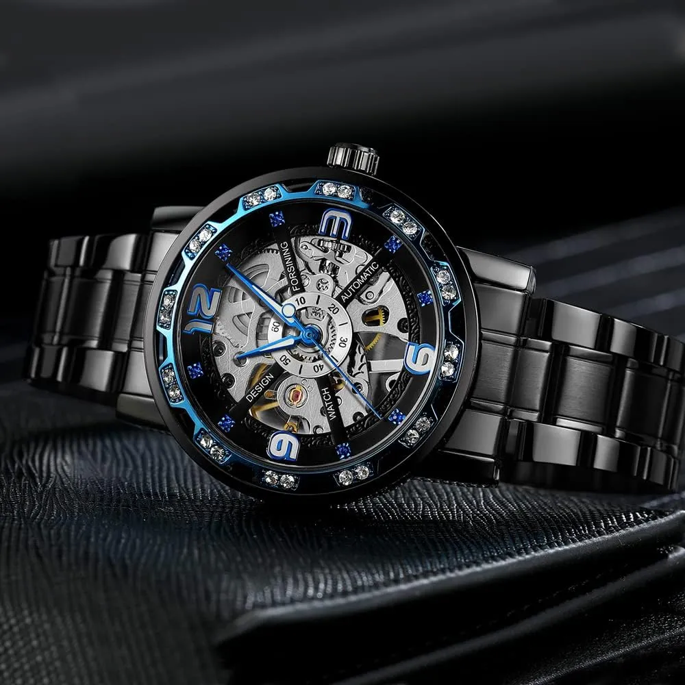 Design Men Top Brand Luxury Male Mechanical Skeleton Wrist Watch seclusion statement Transparent Fashion Diamond Luminous Gear Movement Royal 