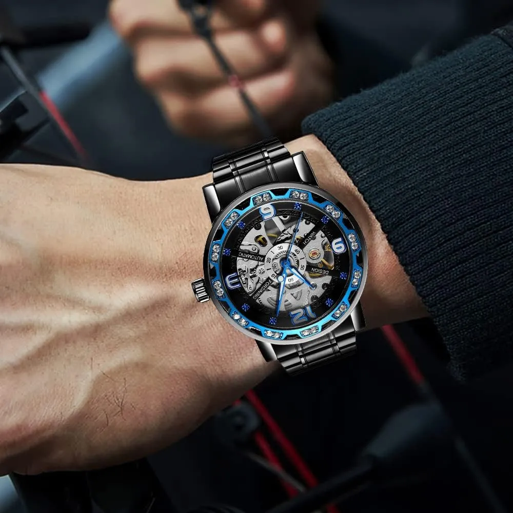 Design Men Top Brand Luxury Male Mechanical Skeleton Wrist Watch seclusion statement Transparent Fashion Diamond Luminous Gear Movement Royal 
