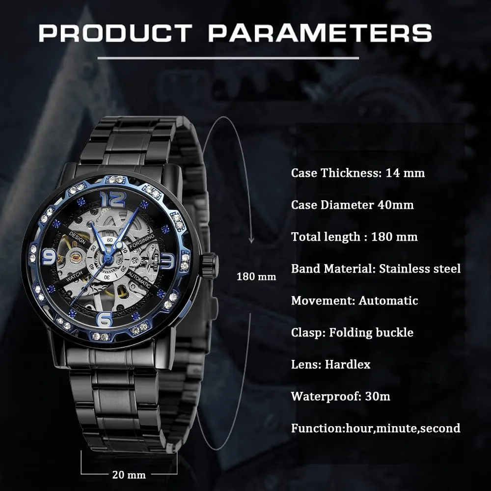 Design Men Top Brand Luxury Male Mechanical Skeleton Wrist Watch seclusion statement Transparent Fashion Diamond Luminous Gear Movement Royal 