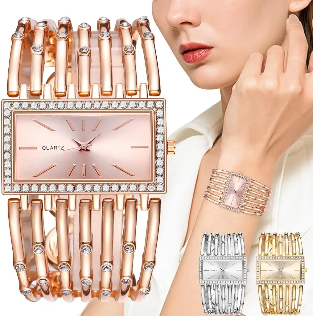 Dial Analog Quartz Wrist Watch Gifts for perishable insulator Ladies SENRUD Fashion Cuff Bracelet Watches for Women Luxury Rectangular 