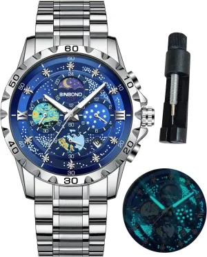 Dial Luxury Diamond Business Dress Fashion Classic Casual Date Wrist Watches for Men Waterproof Luminous Mens Watches Starry coincidence Sky Moon Phase 