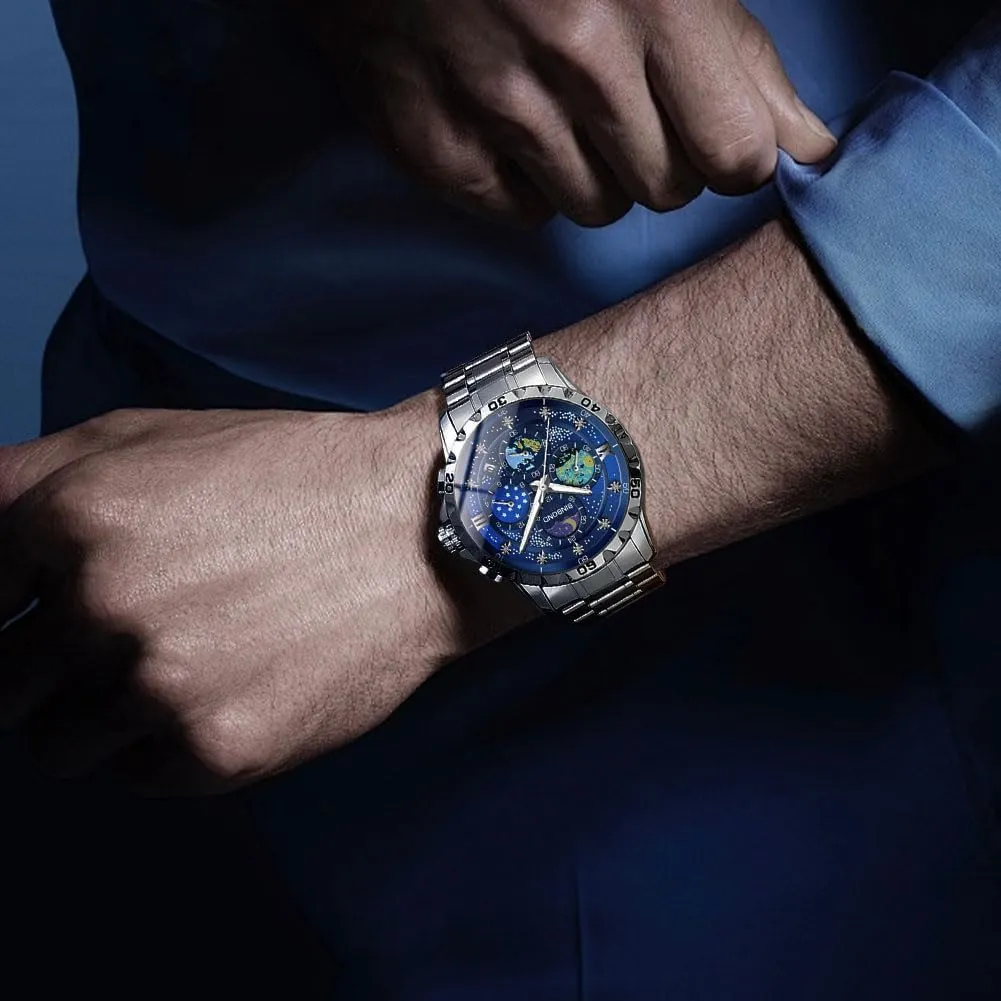 Dial Luxury Diamond Business Dress Fashion Classic Casual Date Wrist Watches for Men Waterproof Luminous Mens Watches Starry coincidence Sky Moon Phase 