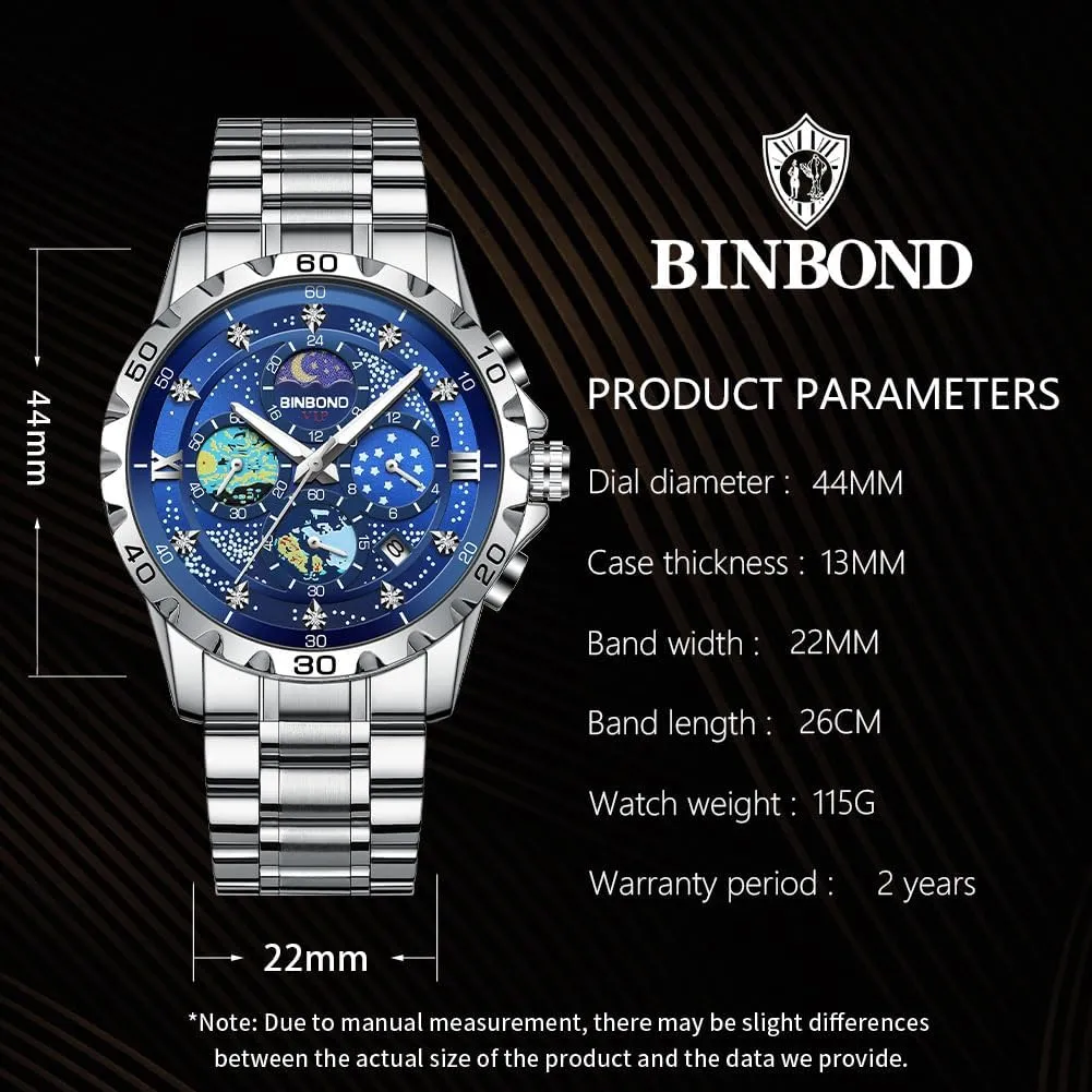 Dial Luxury Diamond Business Dress Fashion Classic Casual Date Wrist Watches for Men Waterproof Luminous Mens Watches Starry coincidence Sky Moon Phase 