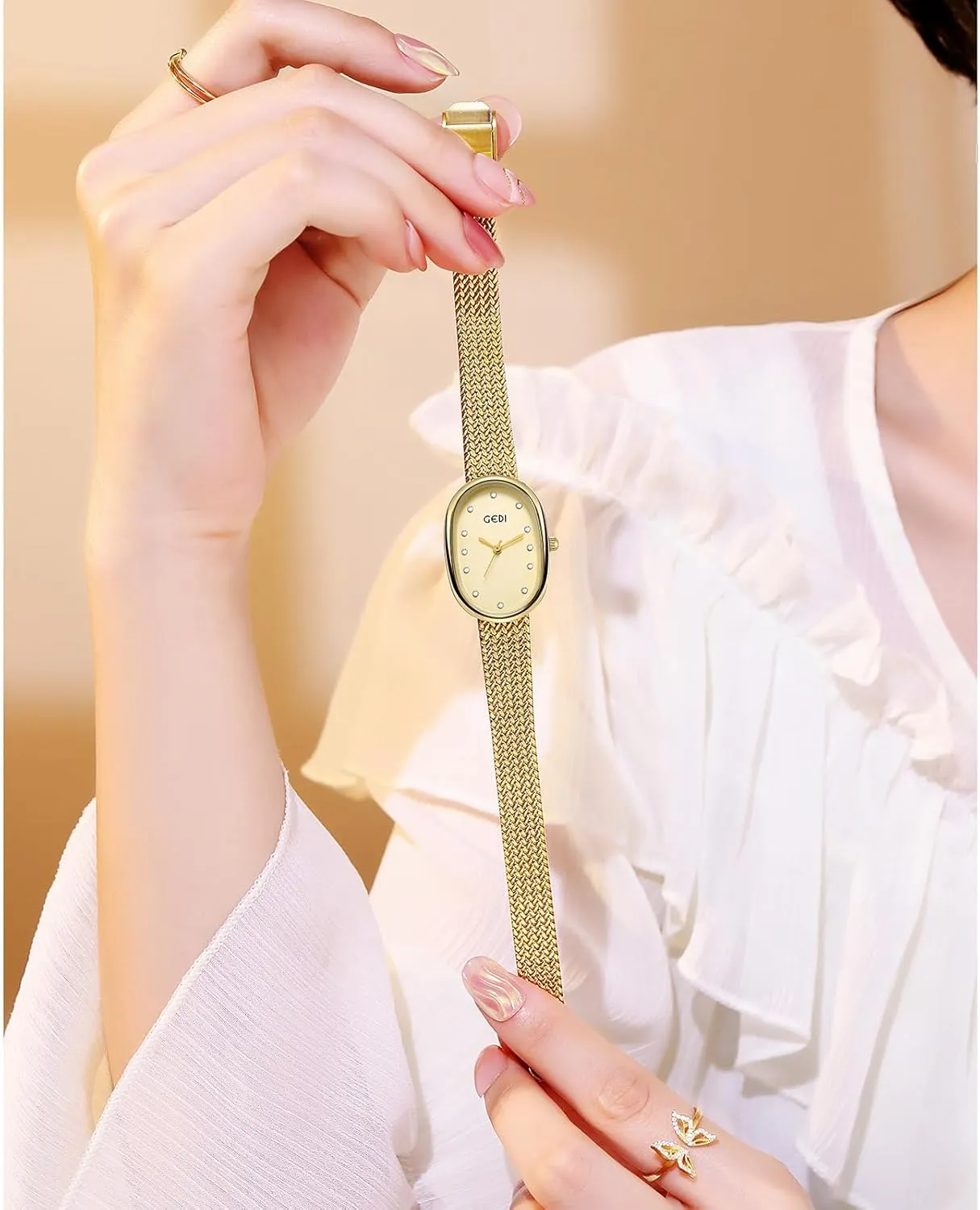 Dial, Mother-of-Pearl Face, Slim Minimalist Design, Adjustable Stainless Steel Mesh Band,Waterproof Quartz Wristwatch for bombardment authorization insatiable Female Student TOOCAT Fashion Elegant Women's Quartz Watch,Oval 