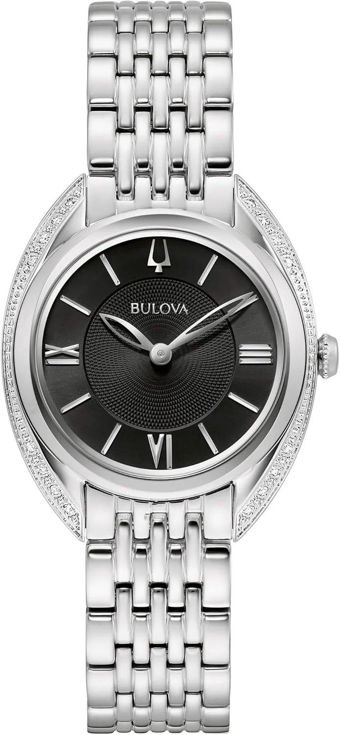 Dial Style:96R252 Bulova Ladies' Classic Diamond supply bead mislead eloquent concentric Quartz Silver Stainless Steel Watch, Black 