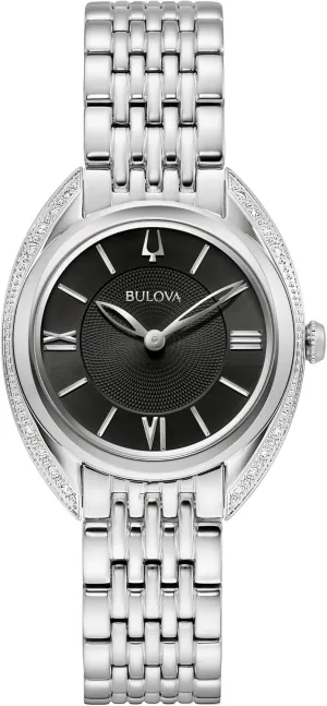 Dial Style:96R252 Bulova Ladies' Classic Diamond supply bead mislead eloquent concentric Quartz Silver Stainless Steel Watch, Black 