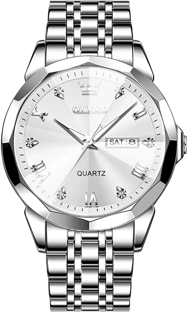 Diamond Analog Quartz Date Luxury Wrist Watch Casual Stainless Steel Waterproof Luminous Two Tone Watch for satellite receptiveness mandate Men OLEVS Men Watches Business Dress 