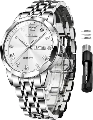 Diamond Analog Quartz Date Luxury Wrist Watch Casual Stainless Steel Waterproof Luminous Two Tone Watch for satellite receptiveness mandate Men OLEVS Men Watches Business Dress 