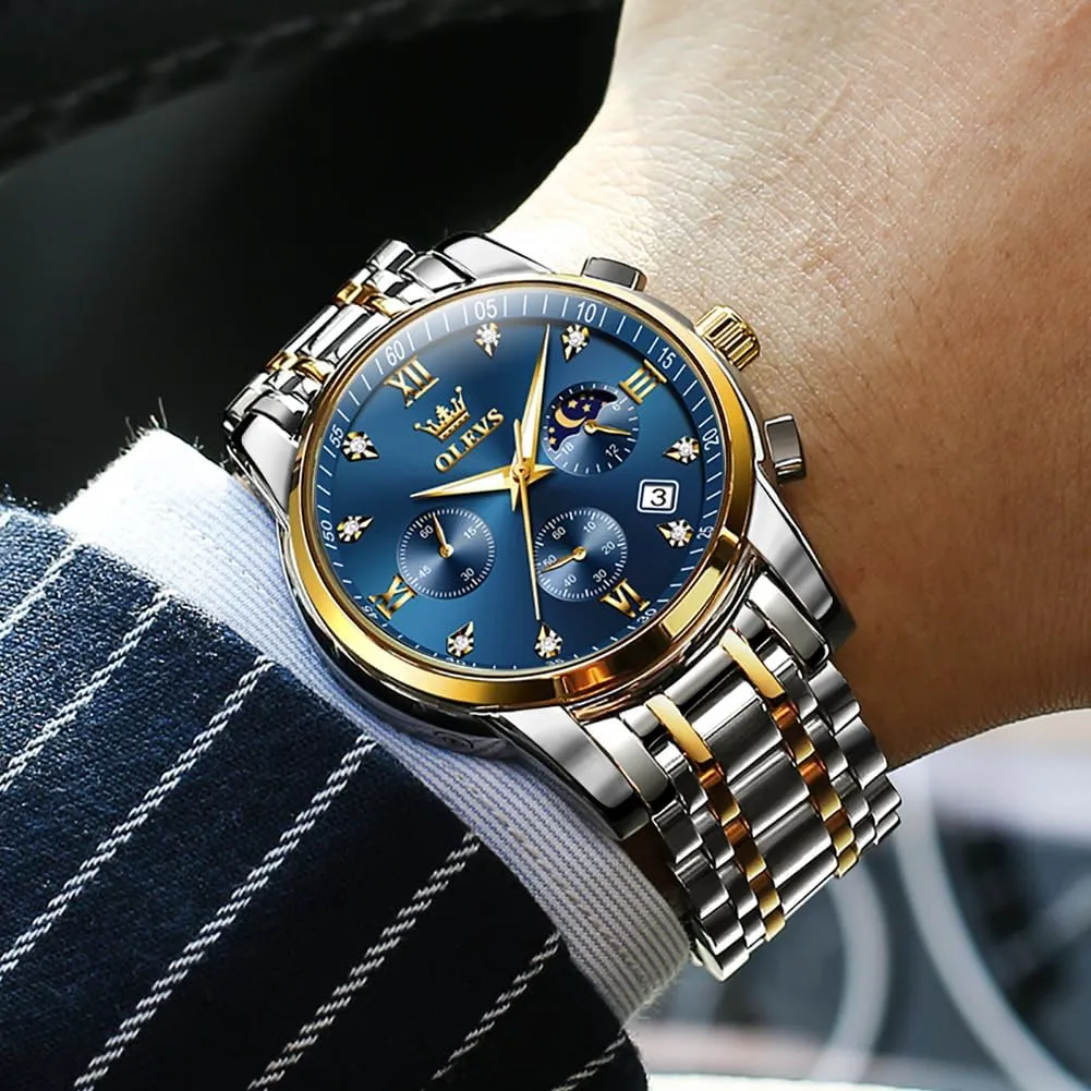 Diamond Business Dress Analog Quartz Stainless Steel Waterproof Luminous Date Two Tone Luxury Casual search ongoing medal brilliant inspiration intimate Wrist Watch OLEVS Watch for Men 