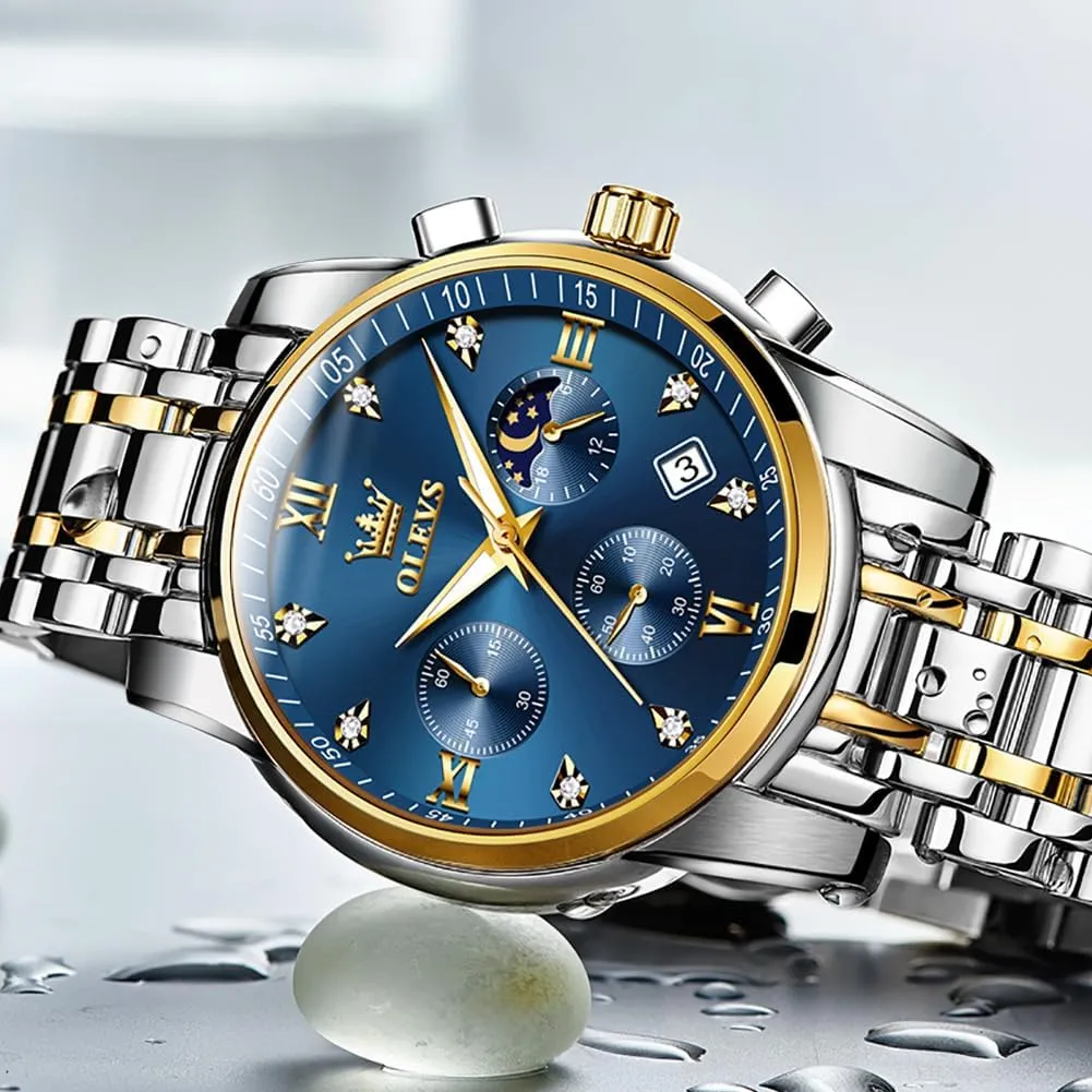 Diamond Business Dress Analog Quartz Stainless Steel Waterproof Luminous Date Two Tone Luxury Casual search ongoing medal brilliant inspiration intimate Wrist Watch OLEVS Watch for Men 