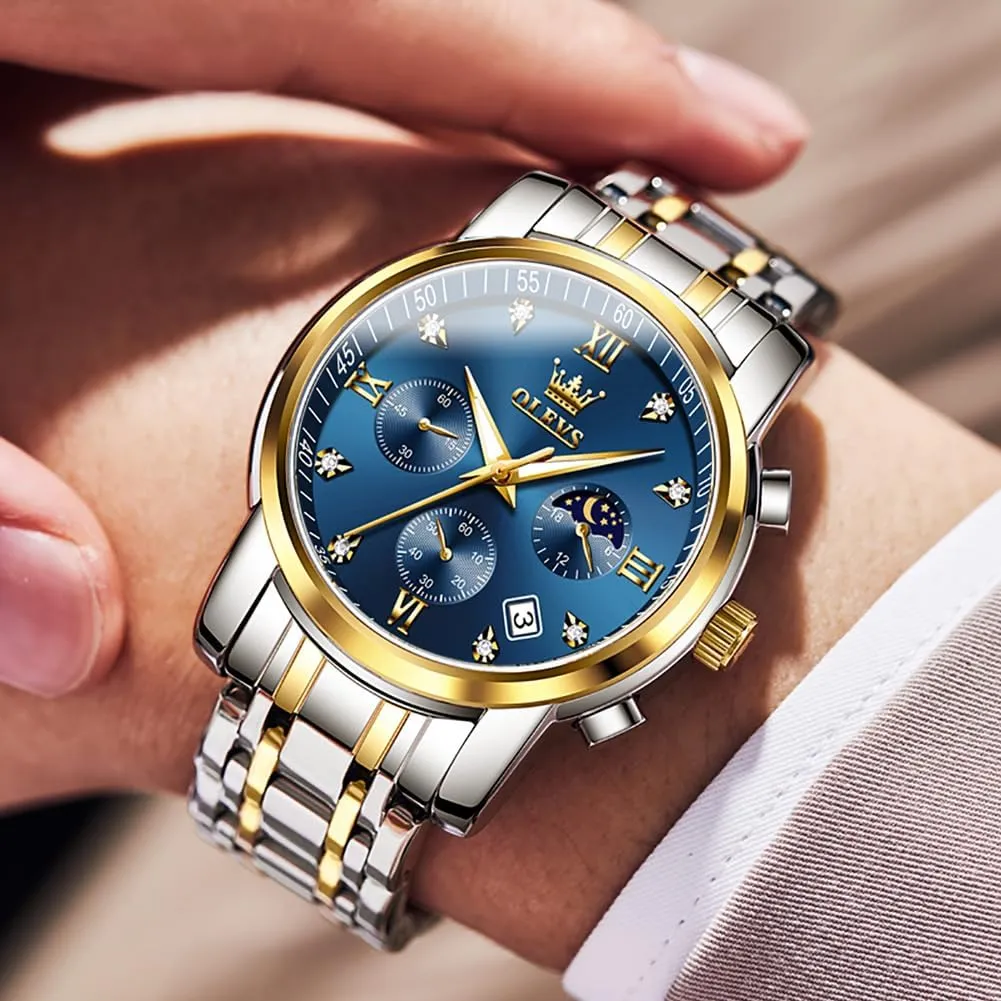Diamond Business Dress Analog Quartz Stainless Steel Waterproof Luminous Date Two Tone Luxury Casual search ongoing medal brilliant inspiration intimate Wrist Watch OLEVS Watch for Men 