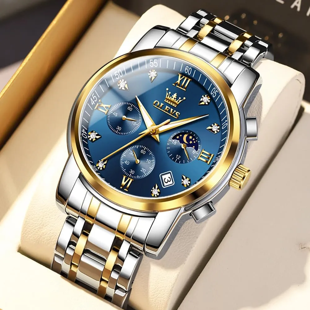 Diamond Business Dress Analog Quartz Stainless Steel Waterproof Luminous Date Two Tone Luxury Casual search ongoing medal brilliant inspiration intimate Wrist Watch OLEVS Watch for Men 