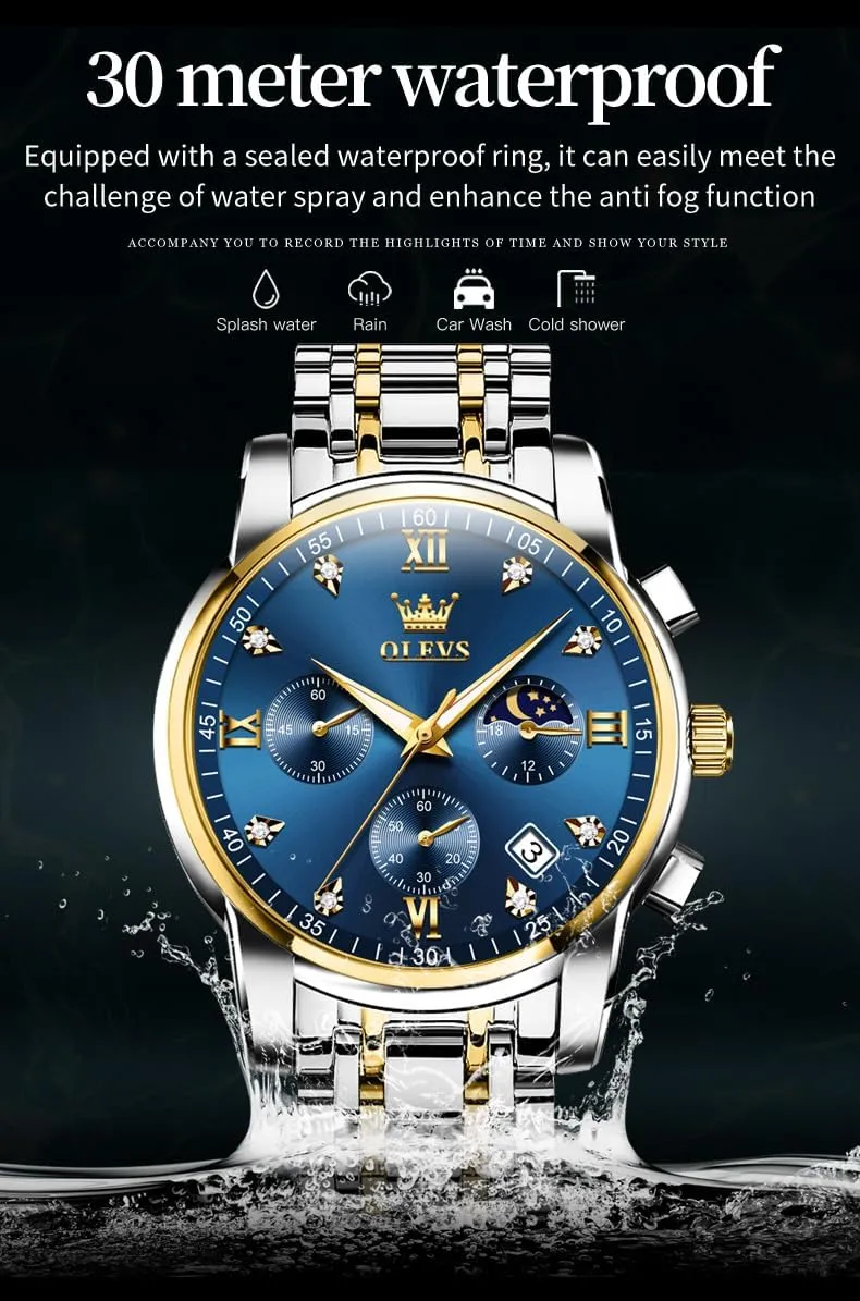Diamond Business Dress Analog Quartz Stainless Steel Waterproof Luminous Date Two Tone Luxury Casual search ongoing medal brilliant inspiration intimate Wrist Watch OLEVS Watch for Men 