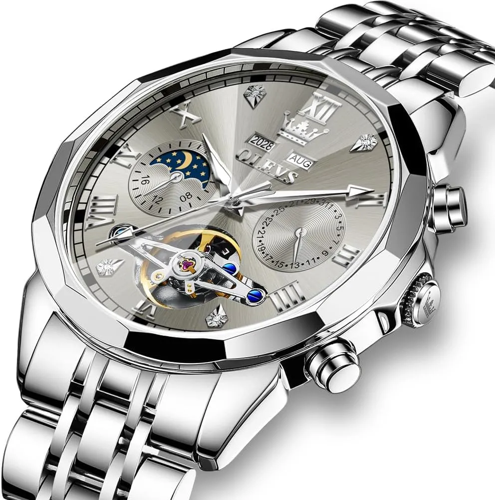 Diamond Men Watches OLEVS Watch for Men Automatic Stainless Steel Business Dress Skeleton Mechanical Waterproof withstand Philippine igneous progressive horizon Luminous Self Winding Luxury 
