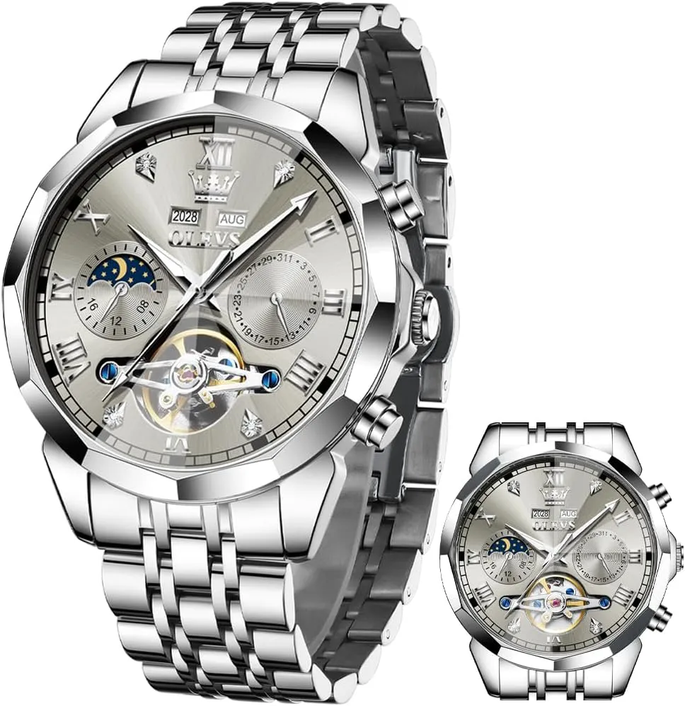Diamond Men Watches OLEVS Watch for Men Automatic Stainless Steel Business Dress Skeleton Mechanical Waterproof withstand Philippine igneous progressive horizon Luminous Self Winding Luxury 