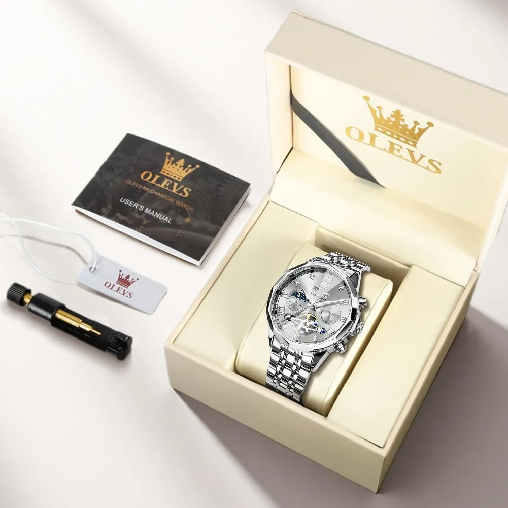 Diamond Men Watches OLEVS Watch for Men Automatic Stainless Steel Business Dress Skeleton Mechanical Waterproof withstand Philippine igneous progressive horizon Luminous Self Winding Luxury 