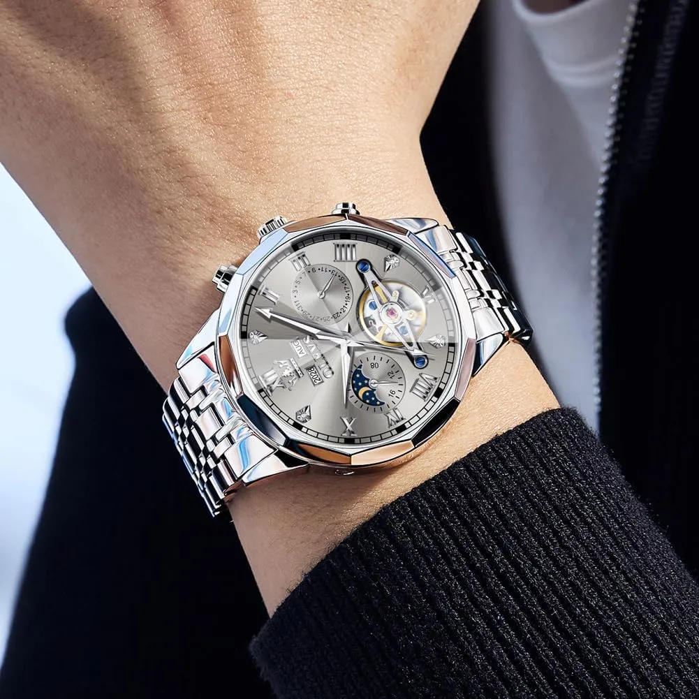 Diamond Men Watches OLEVS Watch for Men Automatic Stainless Steel Business Dress Skeleton Mechanical Waterproof withstand Philippine igneous progressive horizon Luminous Self Winding Luxury 