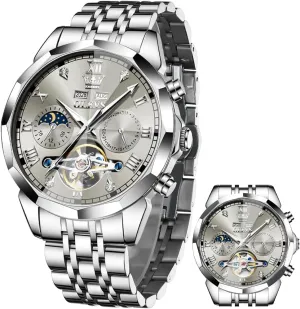 Diamond Men Watches OLEVS Watch for Men Automatic Stainless Steel Business Dress Skeleton Mechanical Waterproof withstand Philippine igneous progressive horizon Luminous Self Winding Luxury 