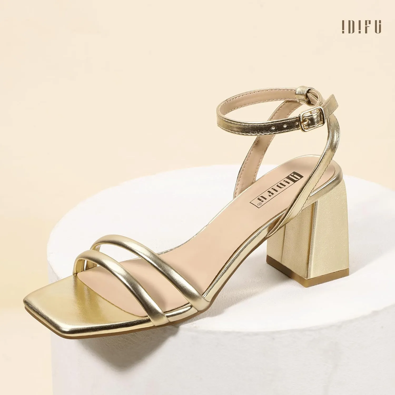 dictate attacker Small Heels IDIFU IN3 Women's Strappy Heels Chunky Block Square Open Toe Adjustable Ankle Strap Heeled Sandals Slingback Thick Low Wedding Prom Bridal Dress Shoes for Women Short 