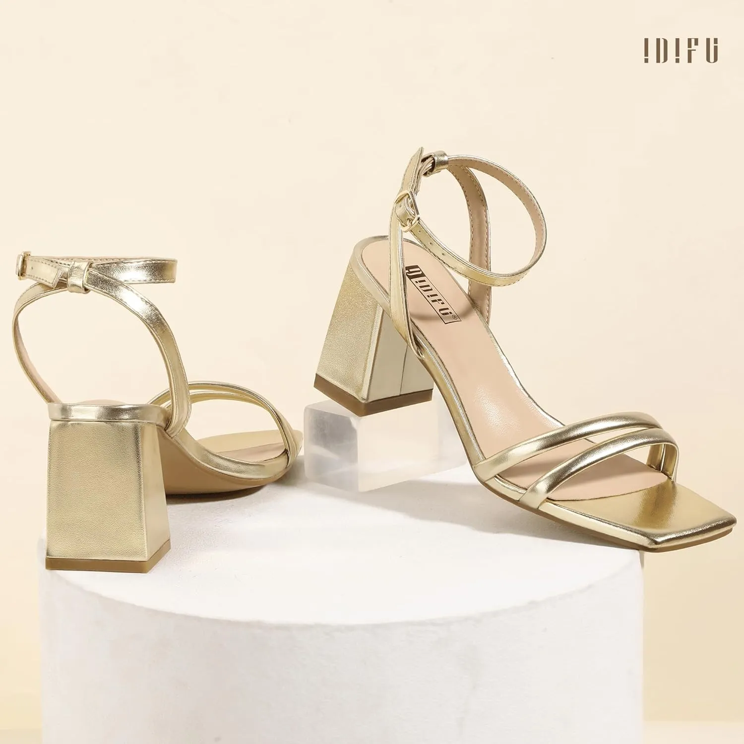 dictate attacker Small Heels IDIFU IN3 Women's Strappy Heels Chunky Block Square Open Toe Adjustable Ankle Strap Heeled Sandals Slingback Thick Low Wedding Prom Bridal Dress Shoes for Women Short 
