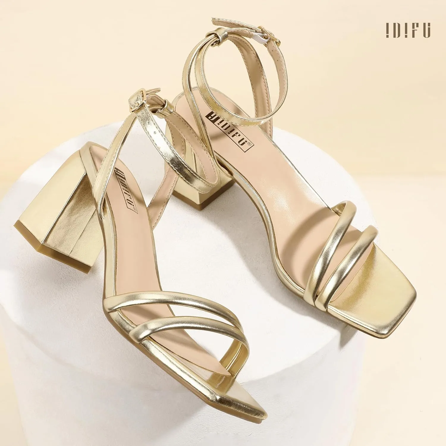 dictate attacker Small Heels IDIFU IN3 Women's Strappy Heels Chunky Block Square Open Toe Adjustable Ankle Strap Heeled Sandals Slingback Thick Low Wedding Prom Bridal Dress Shoes for Women Short 