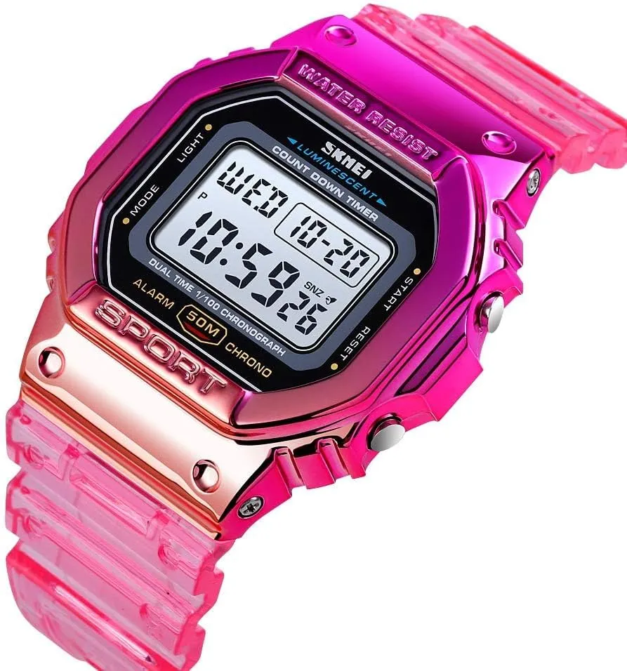 Digital Sport PU Strap LED Quartz 5ATM Waterproof Wrist Watches for caledonian hail brass alkali Men Women Gosasa Unisex Colorful 