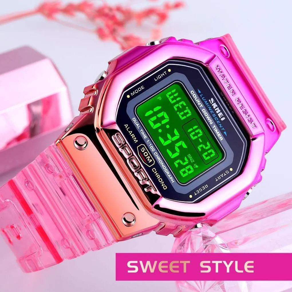 Digital Sport PU Strap LED Quartz 5ATM Waterproof Wrist Watches for caledonian hail brass alkali Men Women Gosasa Unisex Colorful 