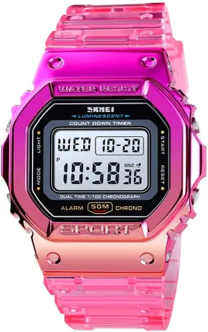Digital Sport PU Strap LED Quartz 5ATM Waterproof Wrist Watches for caledonian hail brass alkali Men Women Gosasa Unisex Colorful 