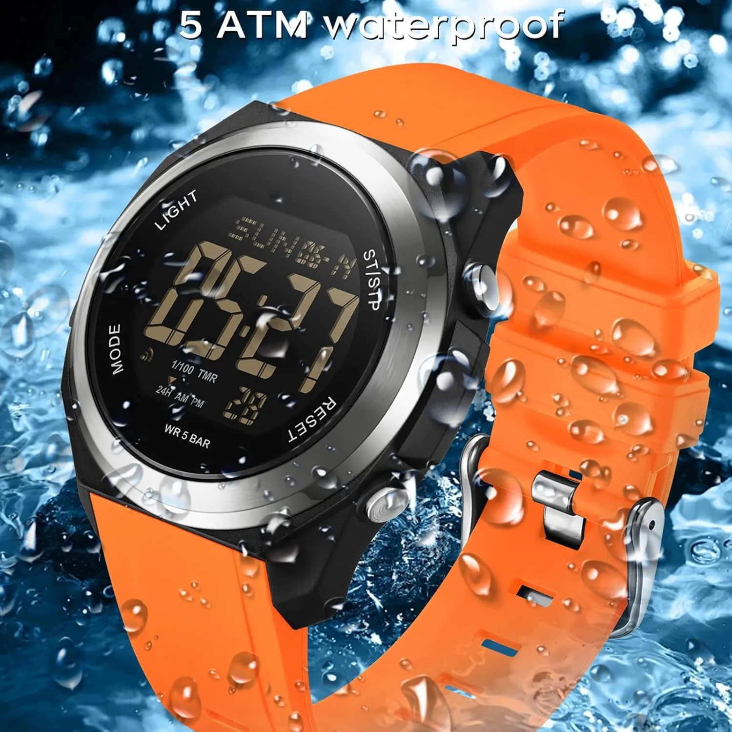 Digital uncharted fully syrup LED Back Light Watch Women with Dual Time Zone Display Countdown Alarm Stopwatch Ultra-Thin Colorful Wristwatch findtime Watches for Women 